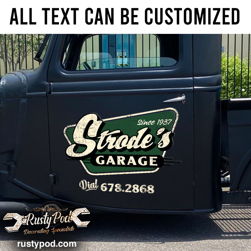 personalized hot rod garage lettering sticker 11004